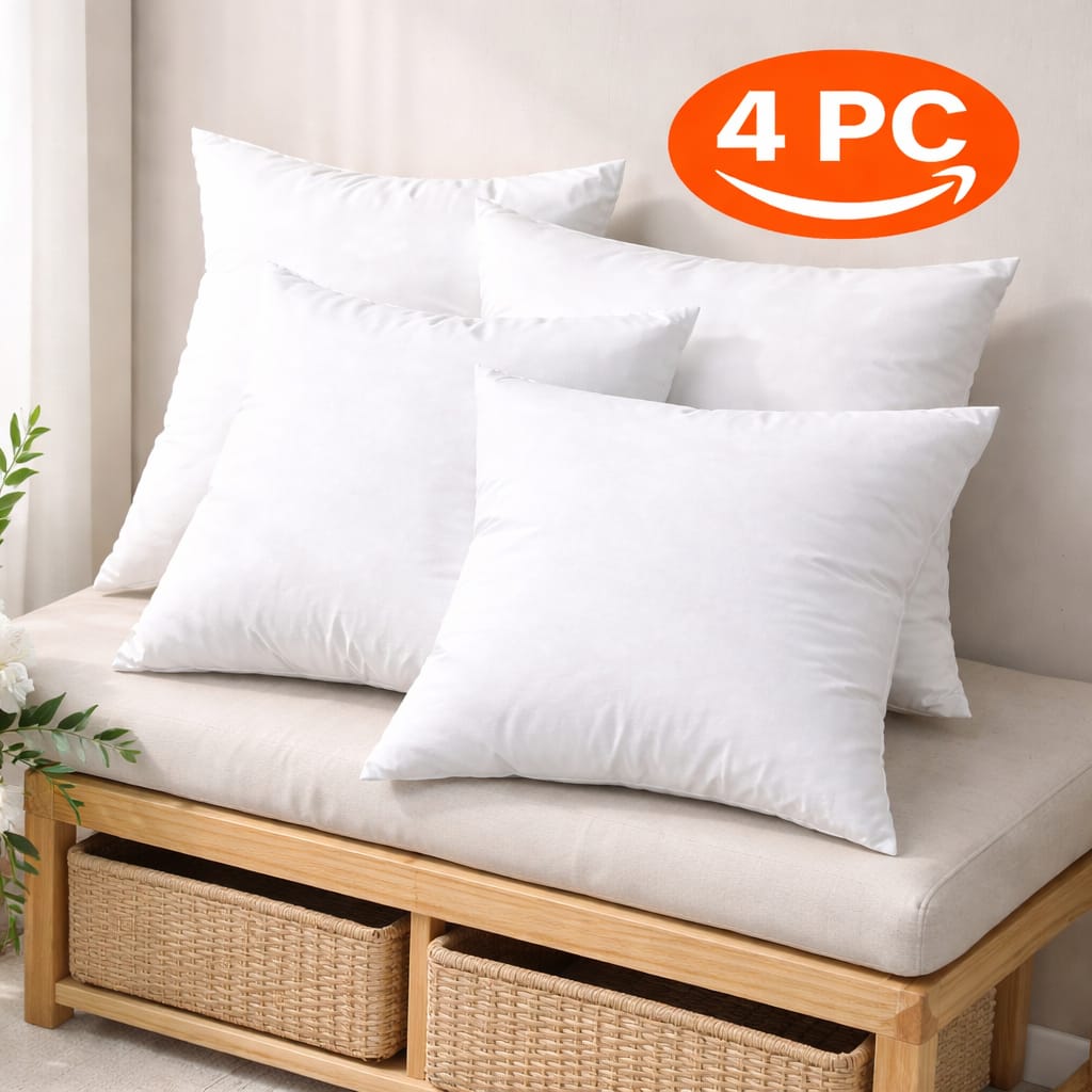 Premium White Cushion Fillers – Soft & Fluffy Pillow Inserts (Pack of 4)