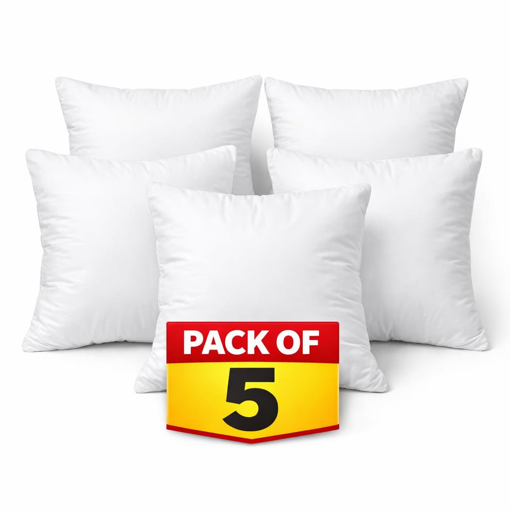 Premium White Cushion Fillers – Soft & Fluffy Pillow Inserts (Pack of 5)