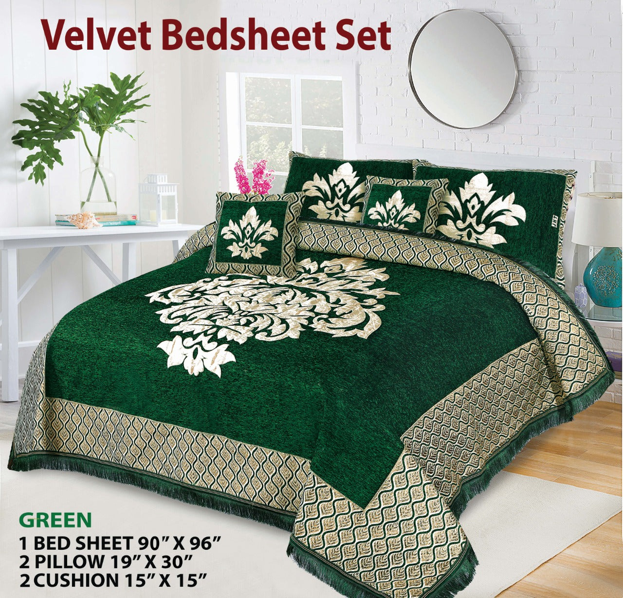 Elegant Velvet Jacquard Bedsheet Set – 5 Pcs King Size Bedding Collection