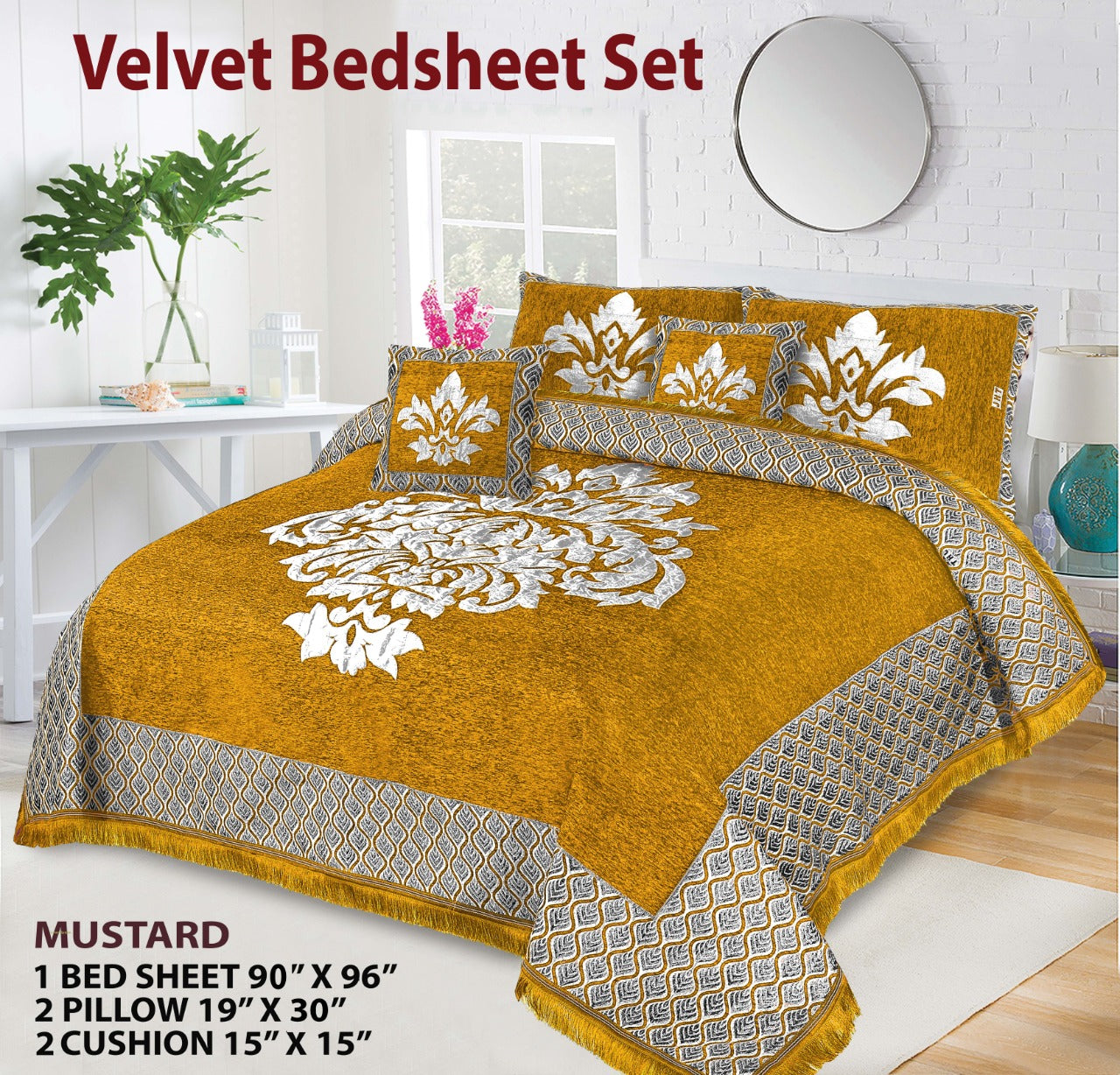 Elegant Velvet Jacquard Bedsheet Set – 5 Pcs King Size Bedding Collection